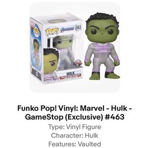 Funko Pop! Vinyl: Hulk Marvel Avengers GameStop #463 w vaulted vinyl case